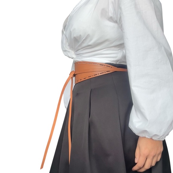 Banana Republic Genuine Leather Wrap-Style Wide Waist Belt Tan -Small - Picture 4 of 9